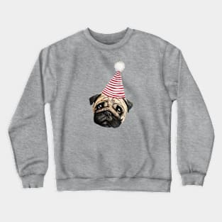 Pug with Christmas Hat Crewneck Sweatshirt